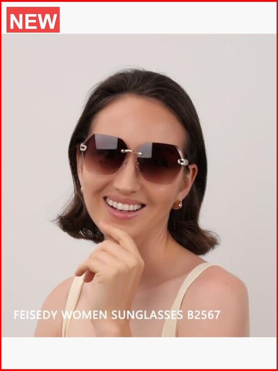 Classic Rimless Sunglasses Women Metal Frame Diamond Cutting Lens UV400 main image 6